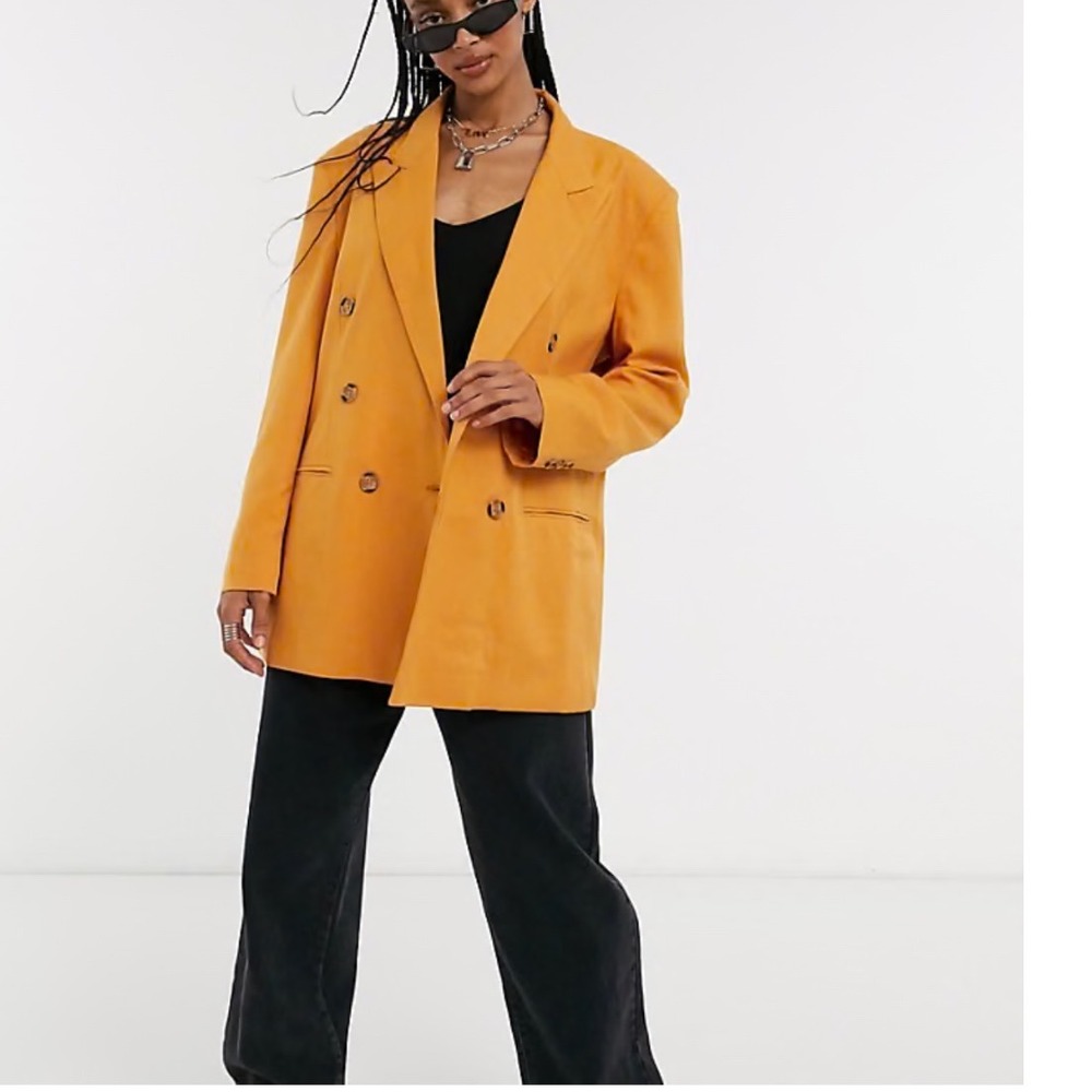 ASOS DESIGN Double Breasted Blazer Orange Linen‎ Blend Oversized Women Sz 2